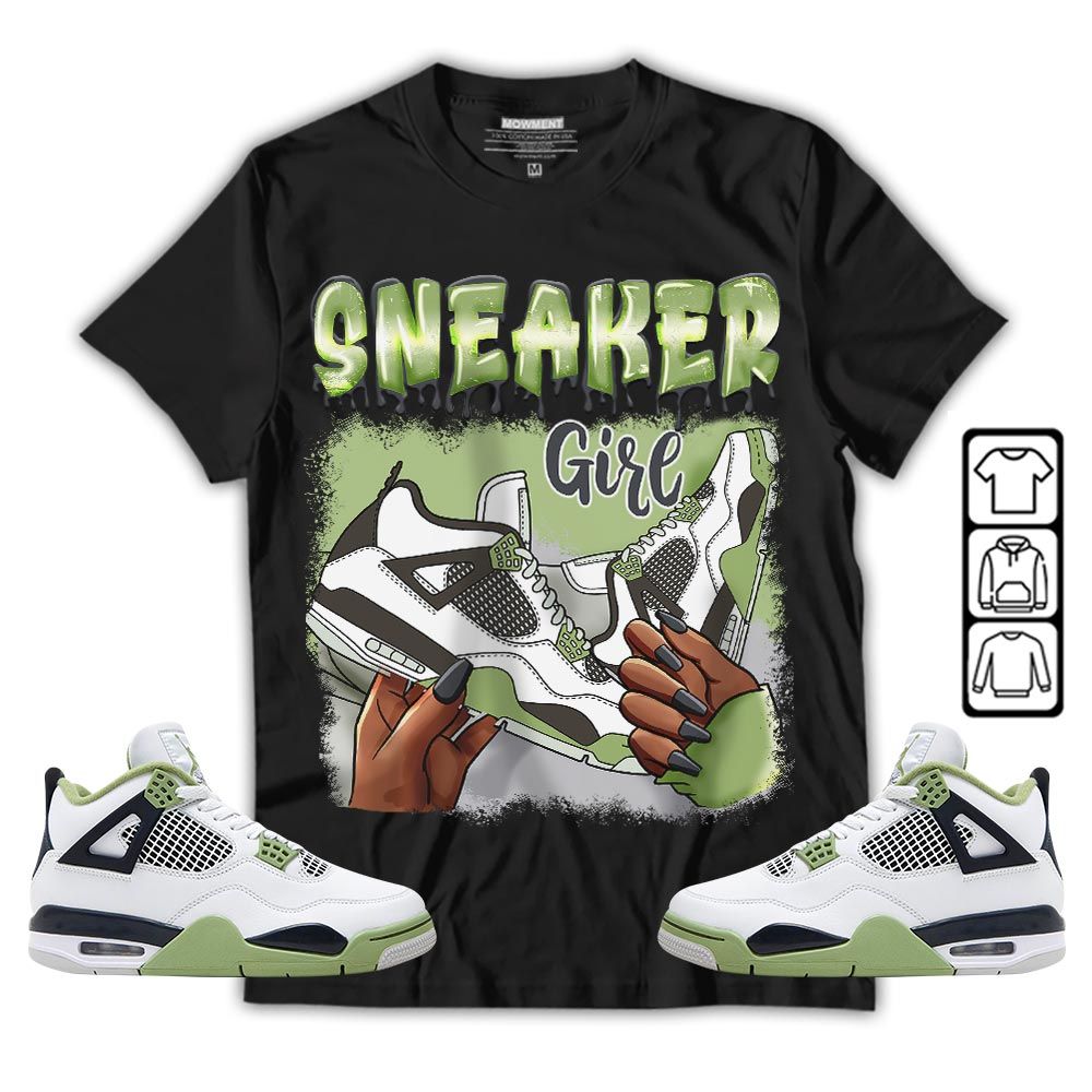 Black Fashion Sneaker Shirt Match Retro Oil Green 4s, Jordan 4 Oil Green MKO T-Shirt