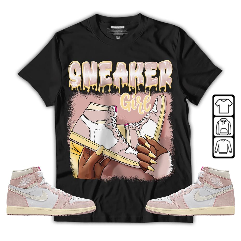 Black Fashion Sneaker Shirt Match Retro Washed Pink 1s, Jordan 1 High OG Washed Pink MKO T-Shirt