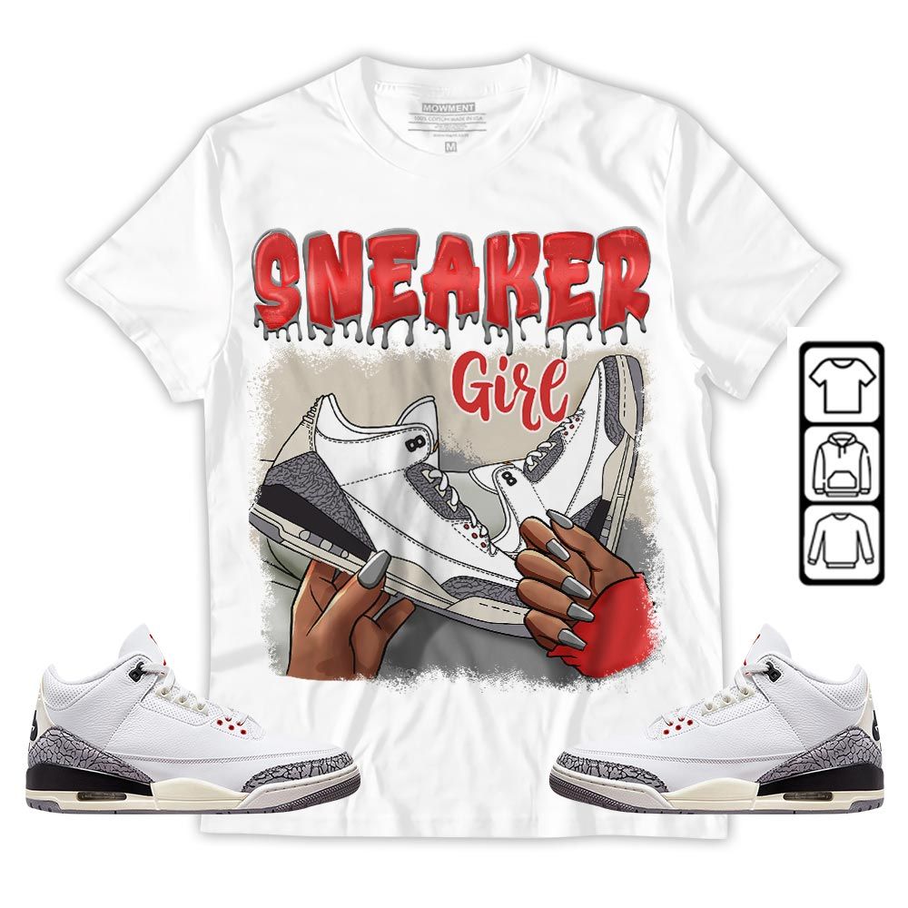 Black Fashion Sneaker Shirt Match White Cement 3s, Jordan Retro 3 White Cement MKO T-Shirt Black Fashion Sneaker Shirt Match White Cement 3s, Jordan Retro 3 White Cement MKO T-Shirt