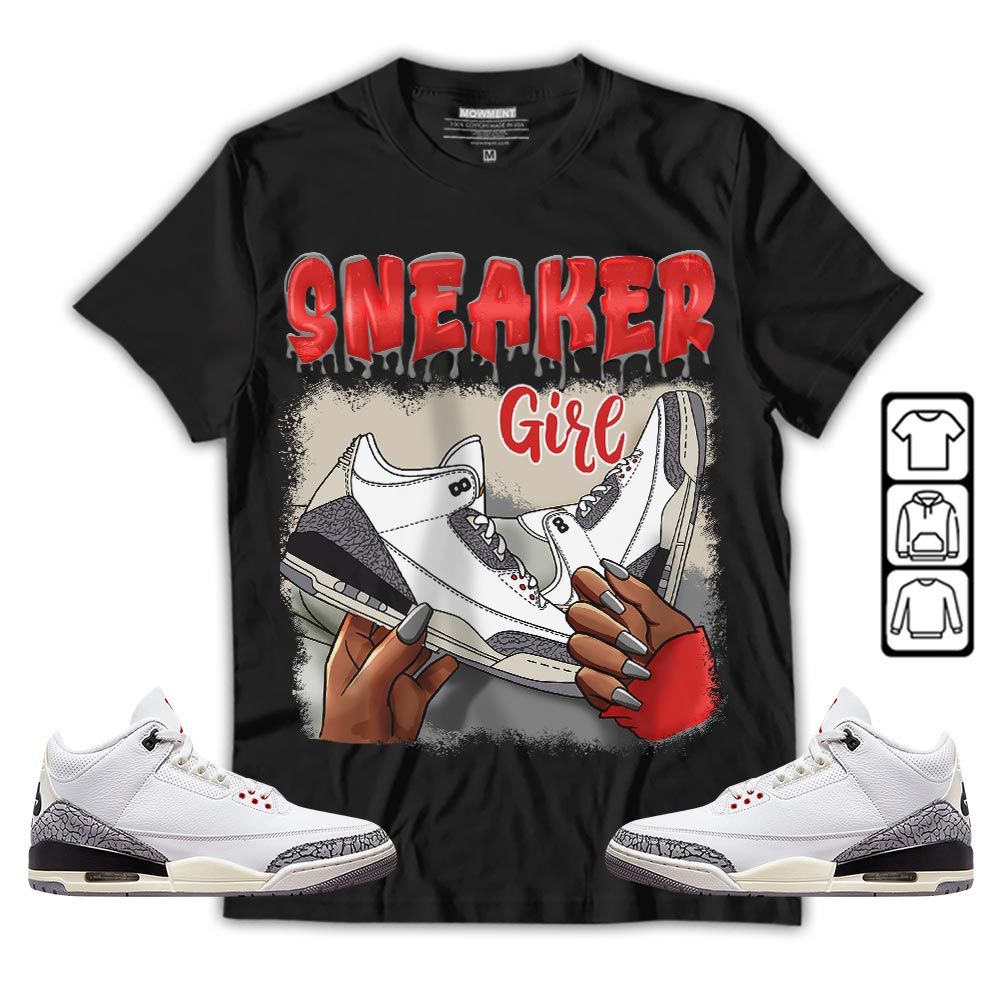 Black Fashion Sneaker Shirt Match White Cement 3s, Jordan Retro 3 White Cement MKO T-Shirt Black Fashion Sneaker Shirt Match White Cement 3s, Jordan Retro 3 White Cement MKO T-Shirt