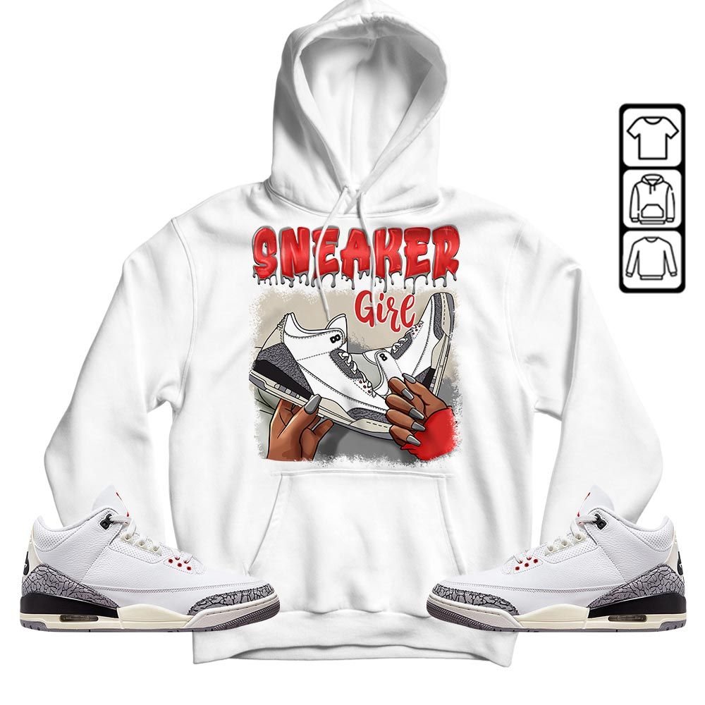 Black Fashion Sneaker Shirt Match White Cement 3s, Jordan Retro 3 White Cement MKO T-Shirt