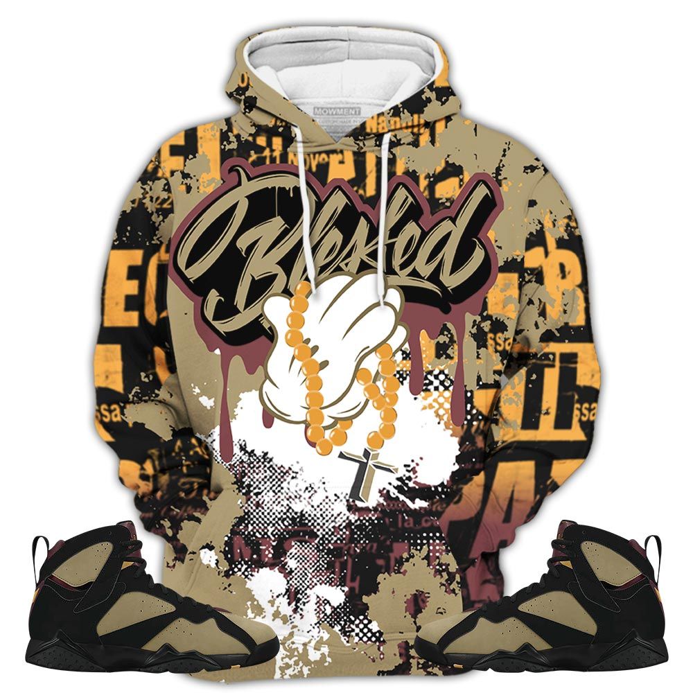 Blessed Drip Sneaker Shirt Match Black Cherrywood 7S, Jordan 7 Black Olive Hoodie Sweatshirt Tee All Over Print MKO Shirt