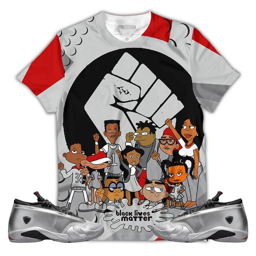 Blm Melanin 90S Sneaker Shirt Match 14 Low Metallic Silver, Jordan 14 Metallic Silver Hoodie Sweatshirt Tee All Over Print MKO Shirt