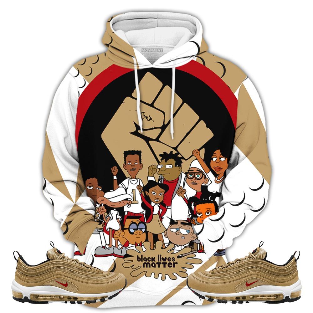 Blm Melanin 90S Sneaker Shirt Match Air Max 97 Metallic Gold, Air Max 97 Gold Bullet Hoodie Sweatshirt Tee All Over Print MKO Shirt