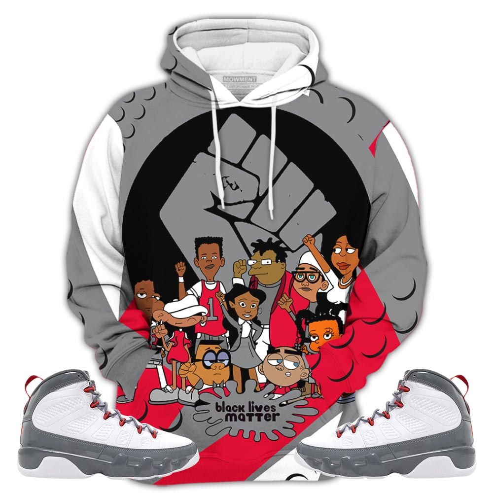 Blm Melanin 90S Sneaker Shirt Match Grey Fire Red 9S, Jordan 9 Retro Fire Red Hoodie Sweatshirt Tee All Over Print MKO Shirt