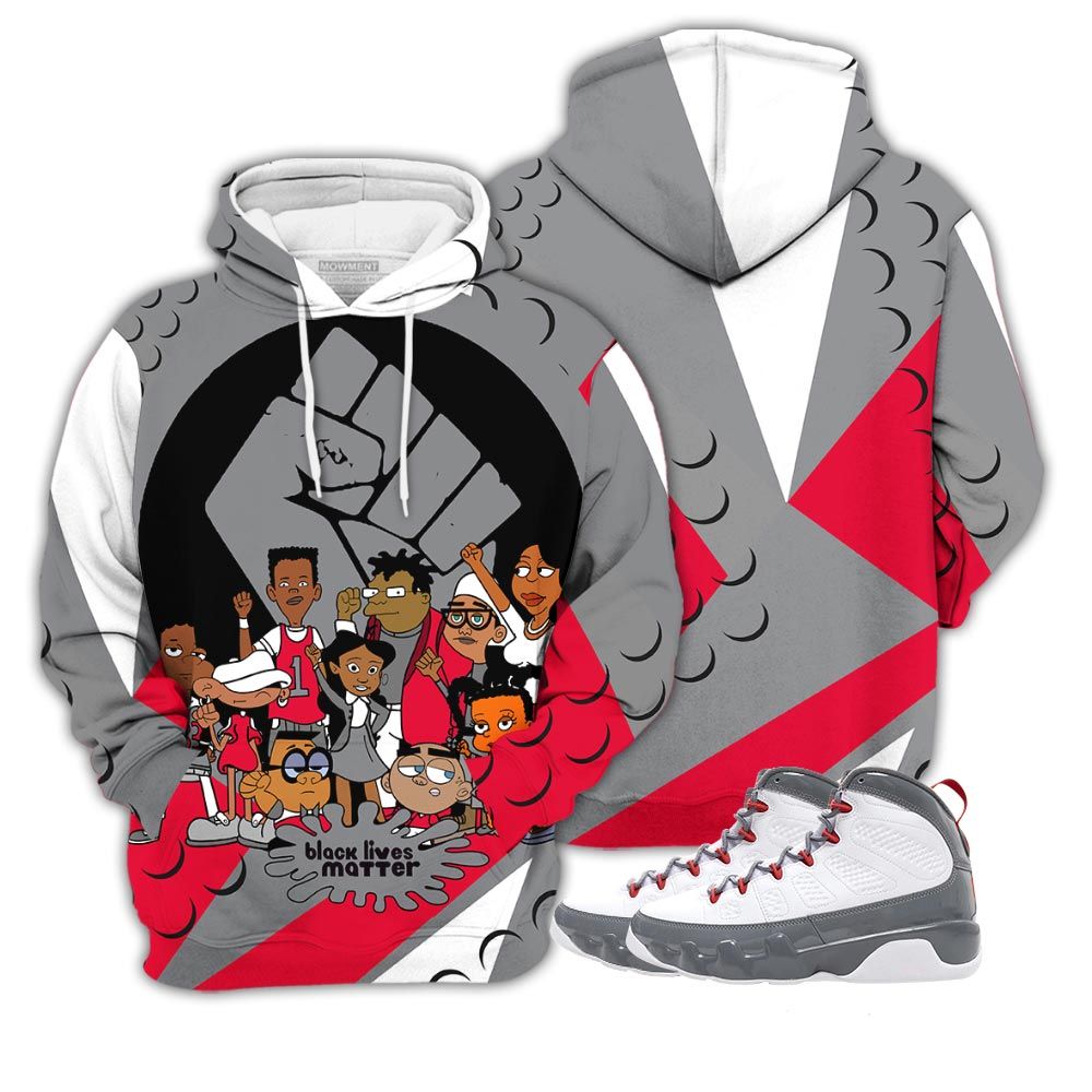 Blm Melanin 90S Sneaker Shirt Match Grey Fire Red 9S, Jordan 9 Retro Fire Red Hoodie Sweatshirt Tee All Over Print MKO Shirt