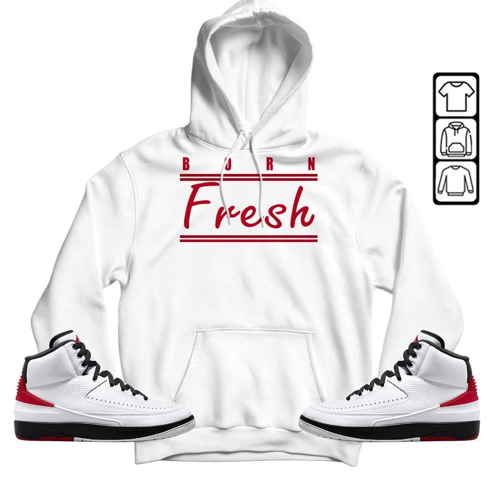 Born Fresh Heads Basketball Sneaker Shirt Match 2 Chicago Varsity Red, Jordan Retro 2 Chicago MKO T-Shirt