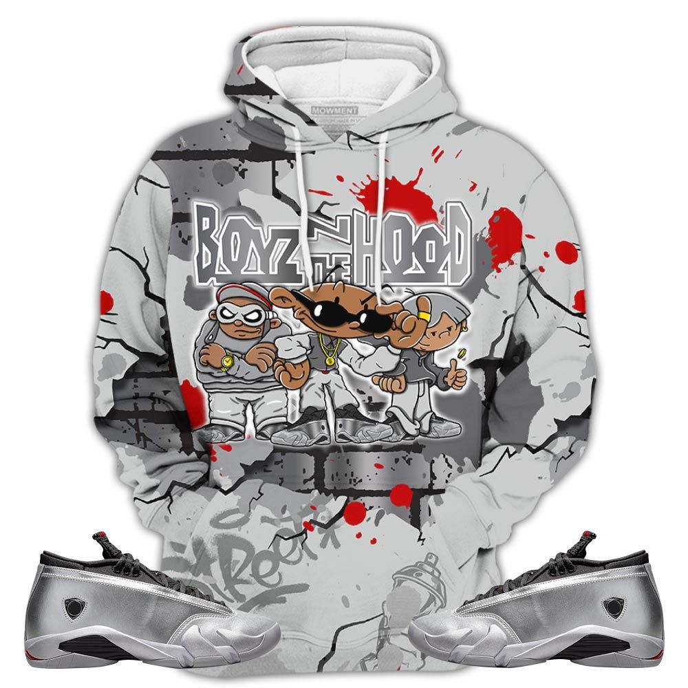 Boyz N The Hood Sneaker Shirt Match 14 Low Metallic Silver, Jordan 14 Metallic Silver Hoodie Sweatshirt Tee All Over Print MKO Shirt