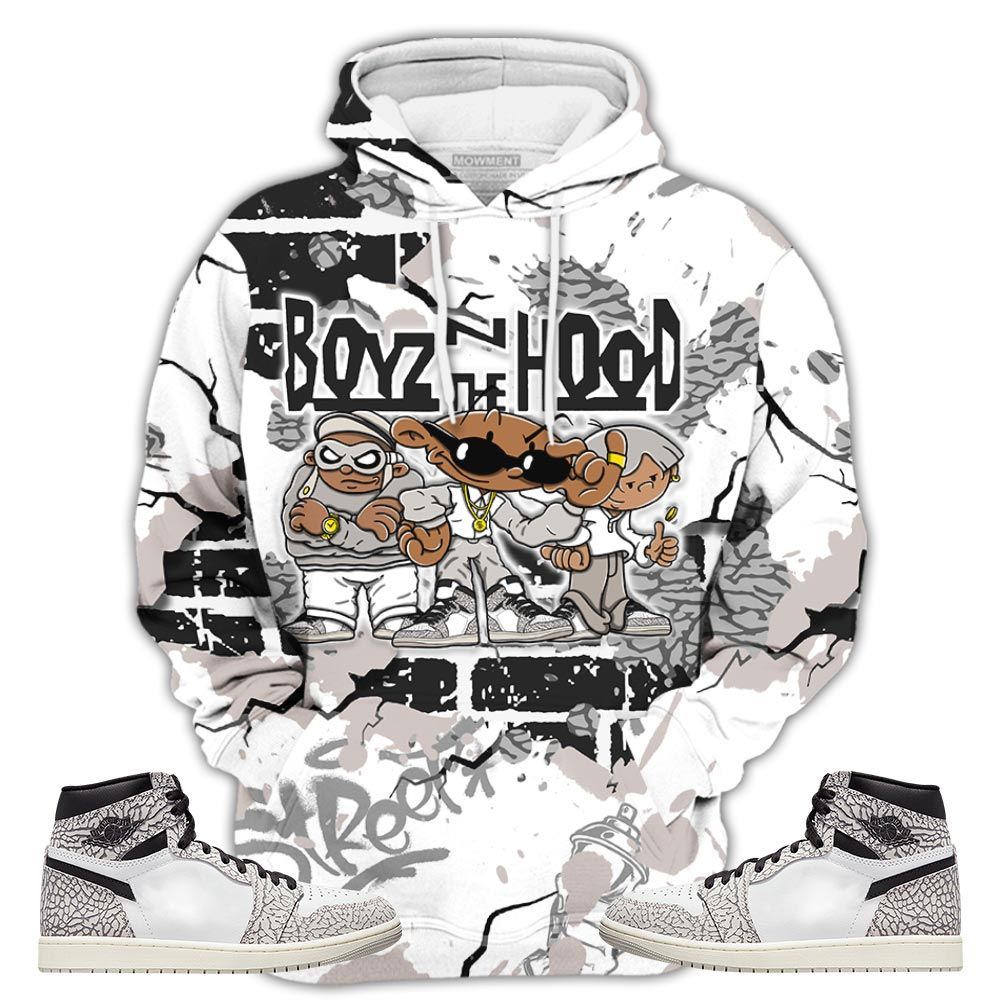 Boyz N The Hood Sneaker Shirt Match Og Elephant 1S, Jordan 1 White Cement Hoodie Sweatshirt Tee All Over Print MKO Shirt