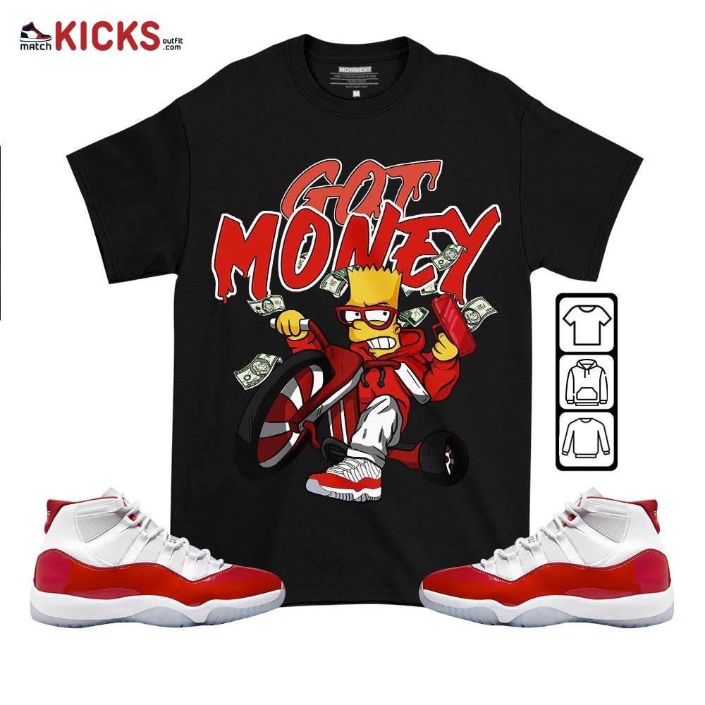 Brat Got Money Sneaker Shirt Match 11 Varsity Red, Jordan 11 Retro Cherry MKO T-Shirt