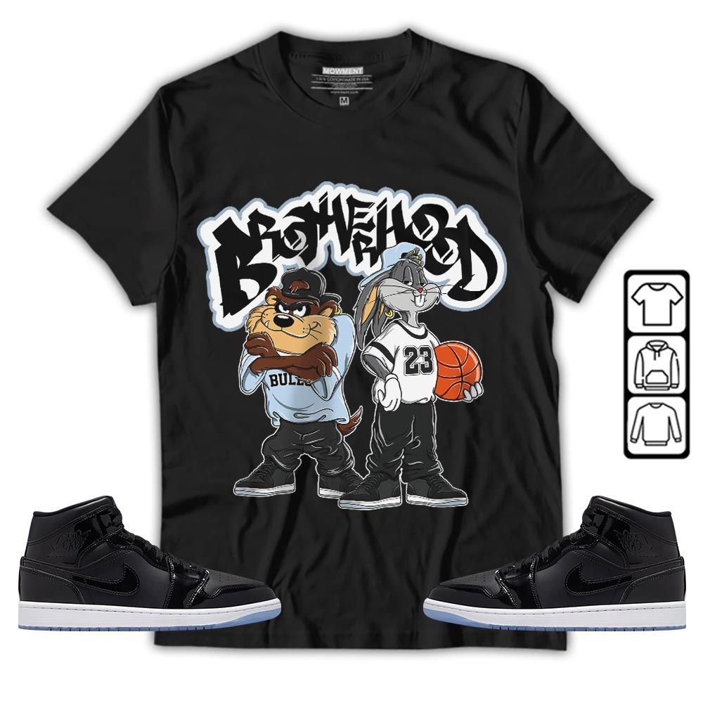 Brotherhood Bunny Tazmanian Sneaker Shirt Match Space Jam 1s, Jordan 1 Mid Space Jam MKO Hoodie