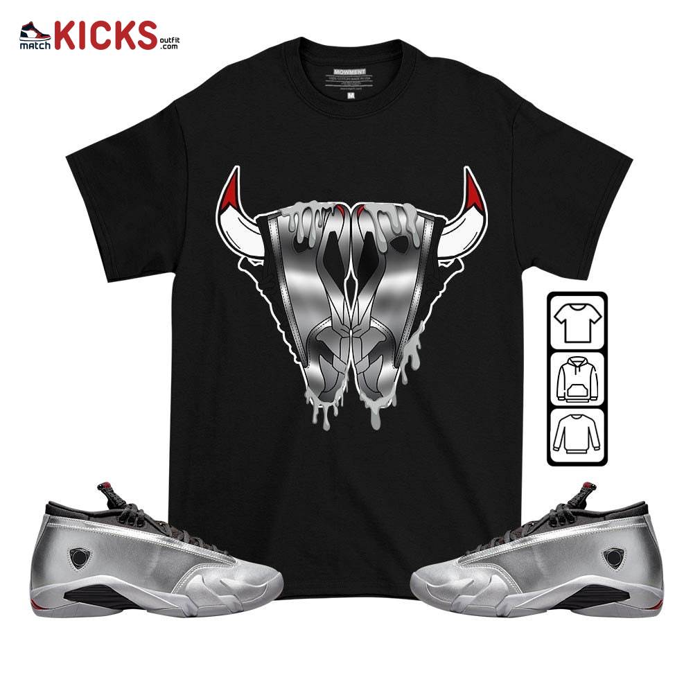 Buffalo Drip Sneaker Shirt Match 14 Low Metallic Silver, Jordan 14 Metallic Silver MKO T-Shirt