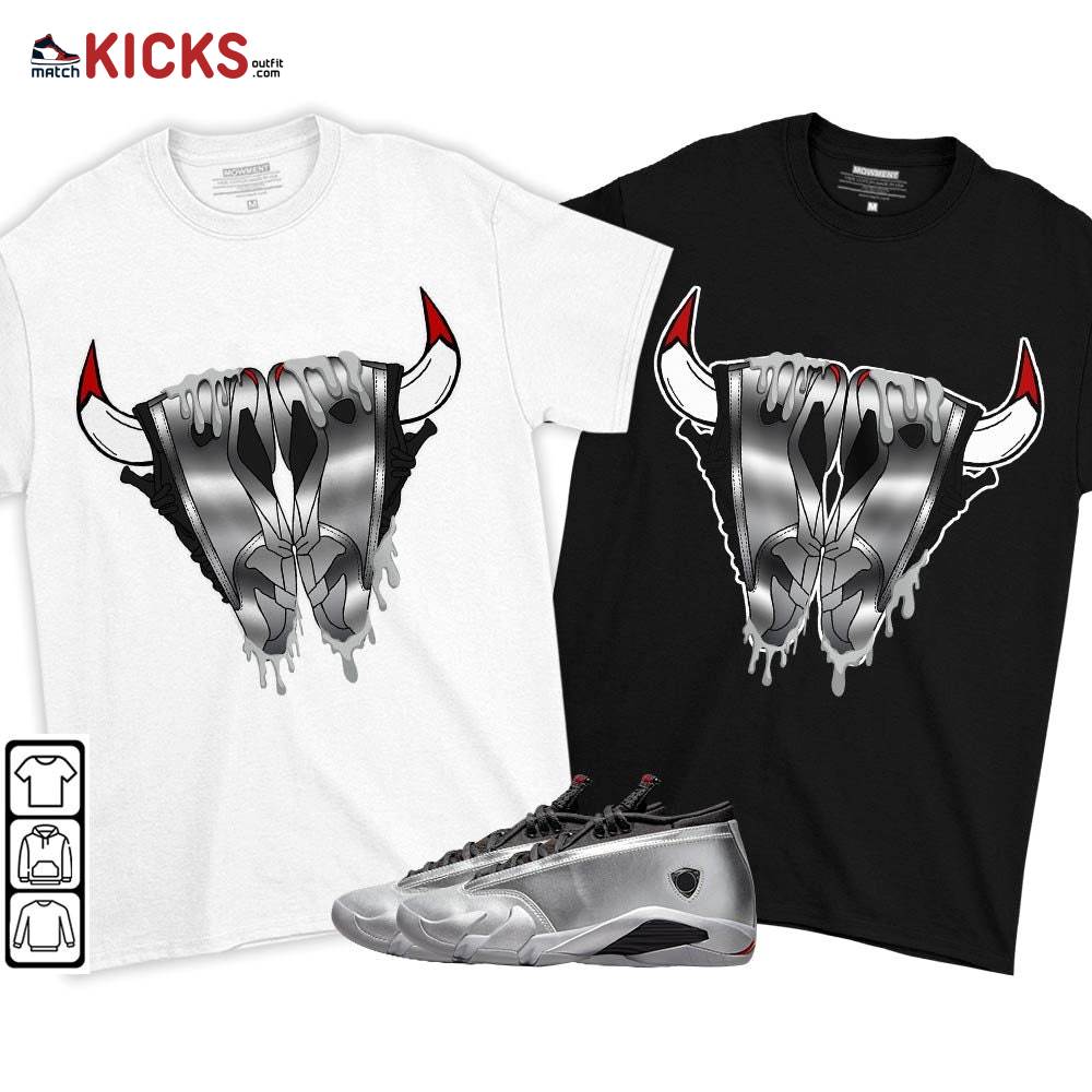 Buffalo Drip Sneaker Shirt Match 14 Low Metallic Silver, Jordan 14 Metallic Silver MKO T-Shirt