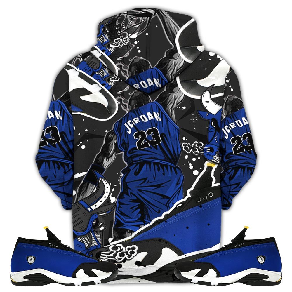 Bull 23 Jordan Sneaker Shirt Match 2023 Blue Laney 14S, Jordan 14 Laney Hoodie Sweatshirt Tee All Over Print MKO Shirt