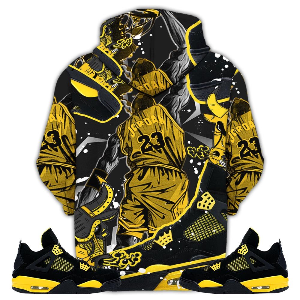 Bull 23 Jordan Sneaker Shirt Match 2023 Thunder 4S, Jordan Retro 4 Thunder Hoodie Sweatshirt Tee All Over Print MKO Shirt