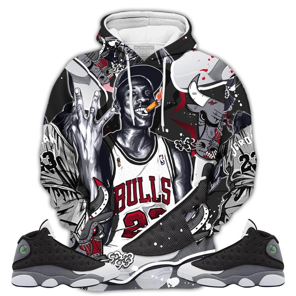 Bull 23 Jordan Sneaker Shirt Match Black Flint 13S, Jordan Retro 13 Black Flint Hoodie Sweatshirt Tee All Over Print MKO Shirt