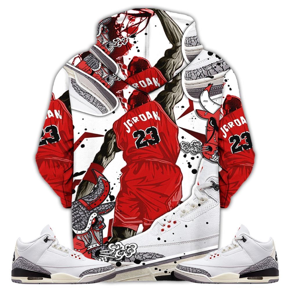 Bull 23 Jordan Sneaker Shirt Match White Cement 3S, Jordan Retro 3 White Cement Hoodie Sweatshirt Tee All Over Print MKO Shirt
