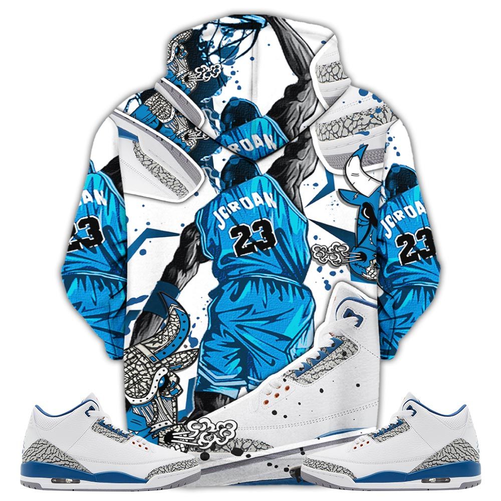 Bull 23 Jordan Sneaker Shirt Match Wizards 3S, Jordan Retro 3 Wizards Hoodie Sweatshirt Tee All Over Print MKO Shirt