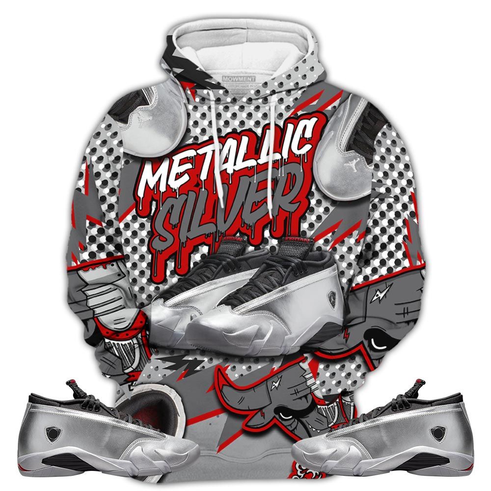 Bull Jordan Sneaker Shirt Match 14 Low Metallic Silver, Jordan 14 Metallic Silver Hoodie Sweatshirt Tee All Over Print MKO Shirt