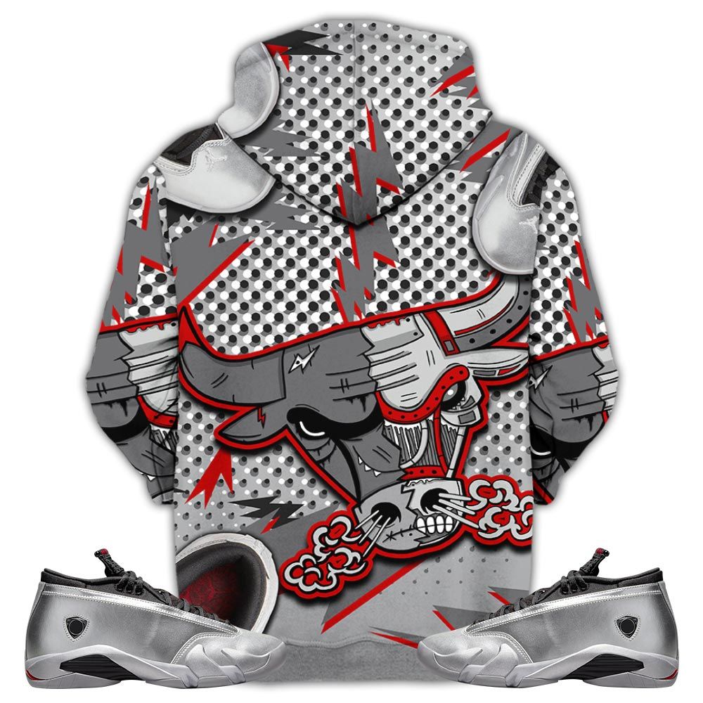 Bull Jordan Sneaker Shirt Match 14 Low Metallic Silver, Jordan 14 Metallic Silver Hoodie Sweatshirt Tee All Over Print MKO Shirt