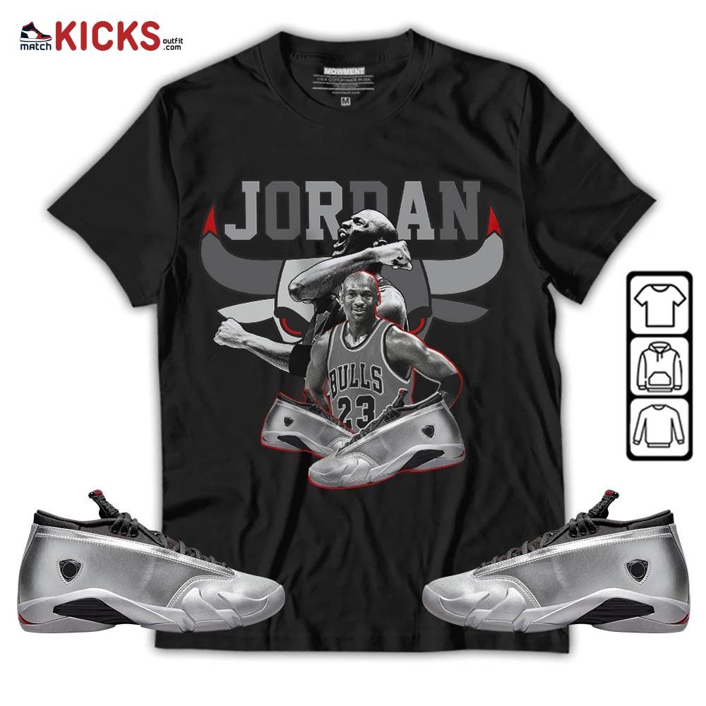 Bull Jordan Sneaker Shirt Match 14 Low Metallic Silver, Jordan 14 Metallic Silver MKO T-Shirt