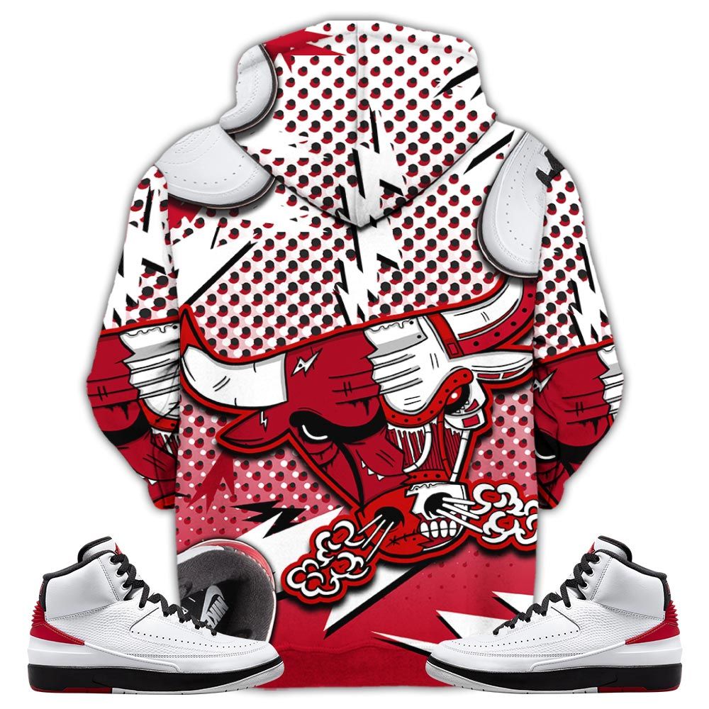 Bull Jordan Sneaker Shirt Match 2 Chicago Varsity Red, Jordan Retro 2 Chicago Hoodie Sweatshirt Tee All Over Print MKO Shirt