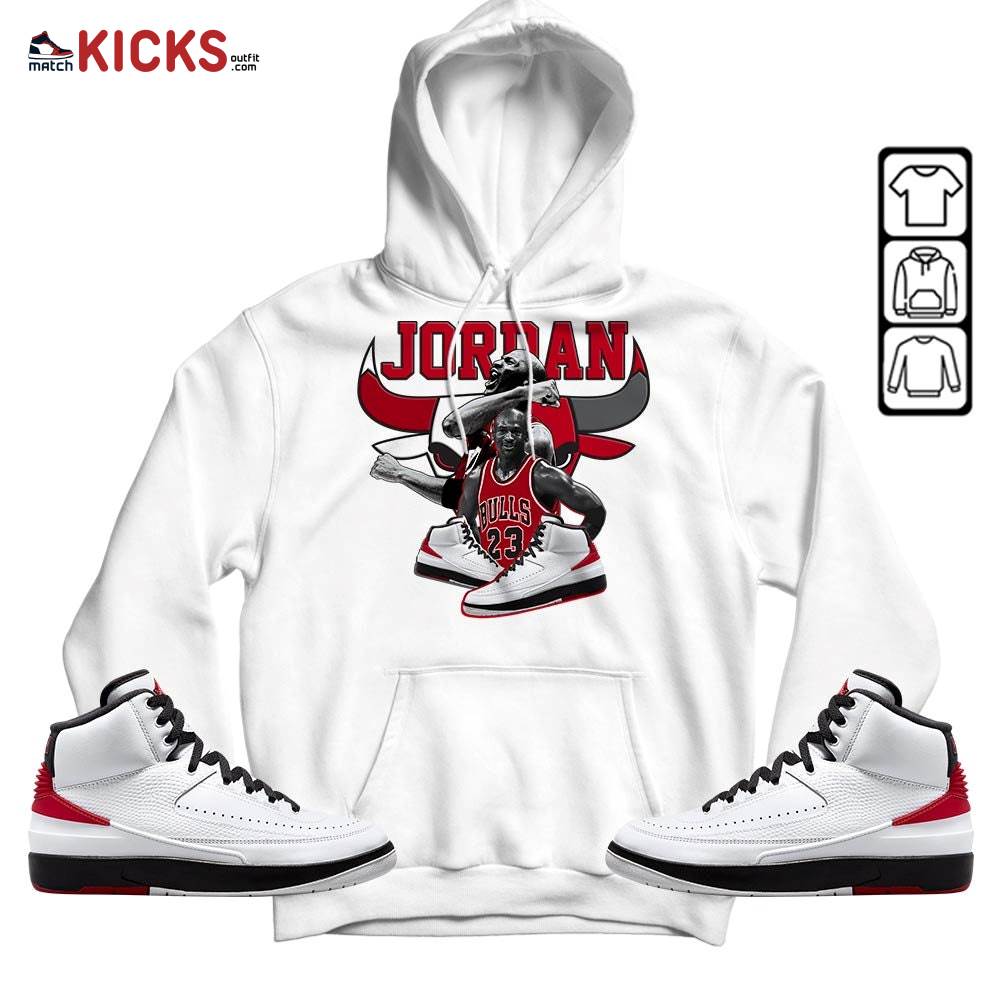 Bull Jordan Sneaker Shirt Match 2 Chicago Varsity Red, Jordan Retro 2 Chicago MKO Hoodie