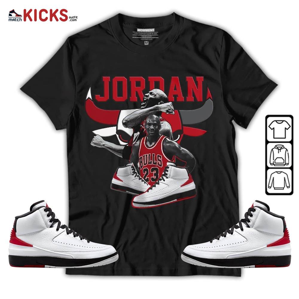 Bull Jordan Sneaker Shirt Match 2 Chicago Varsity Red, Jordan Retro 2 Chicago MKO T-Shirt