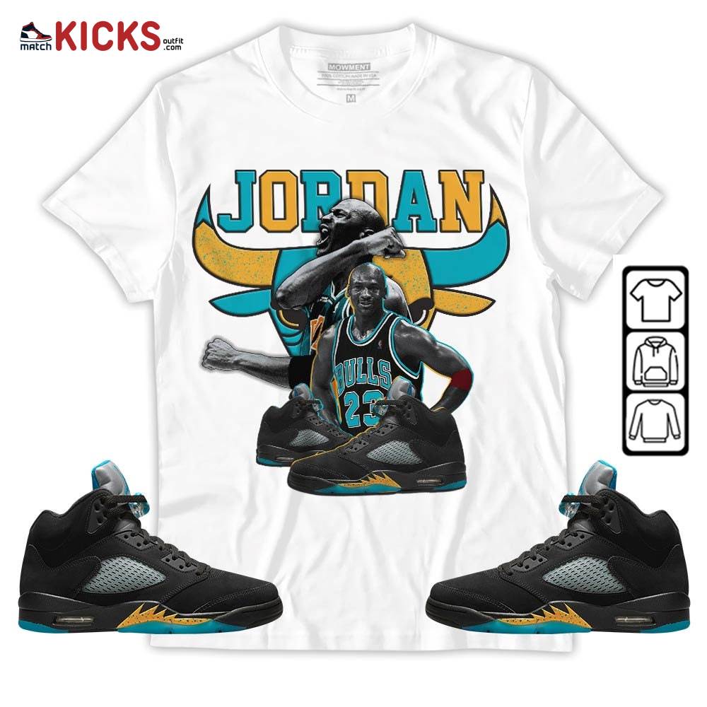 Bull Jordan Sneaker Shirt Match 2023 Retro Aqua 5s, Jordan 5 Aqua MKO T-Shirt