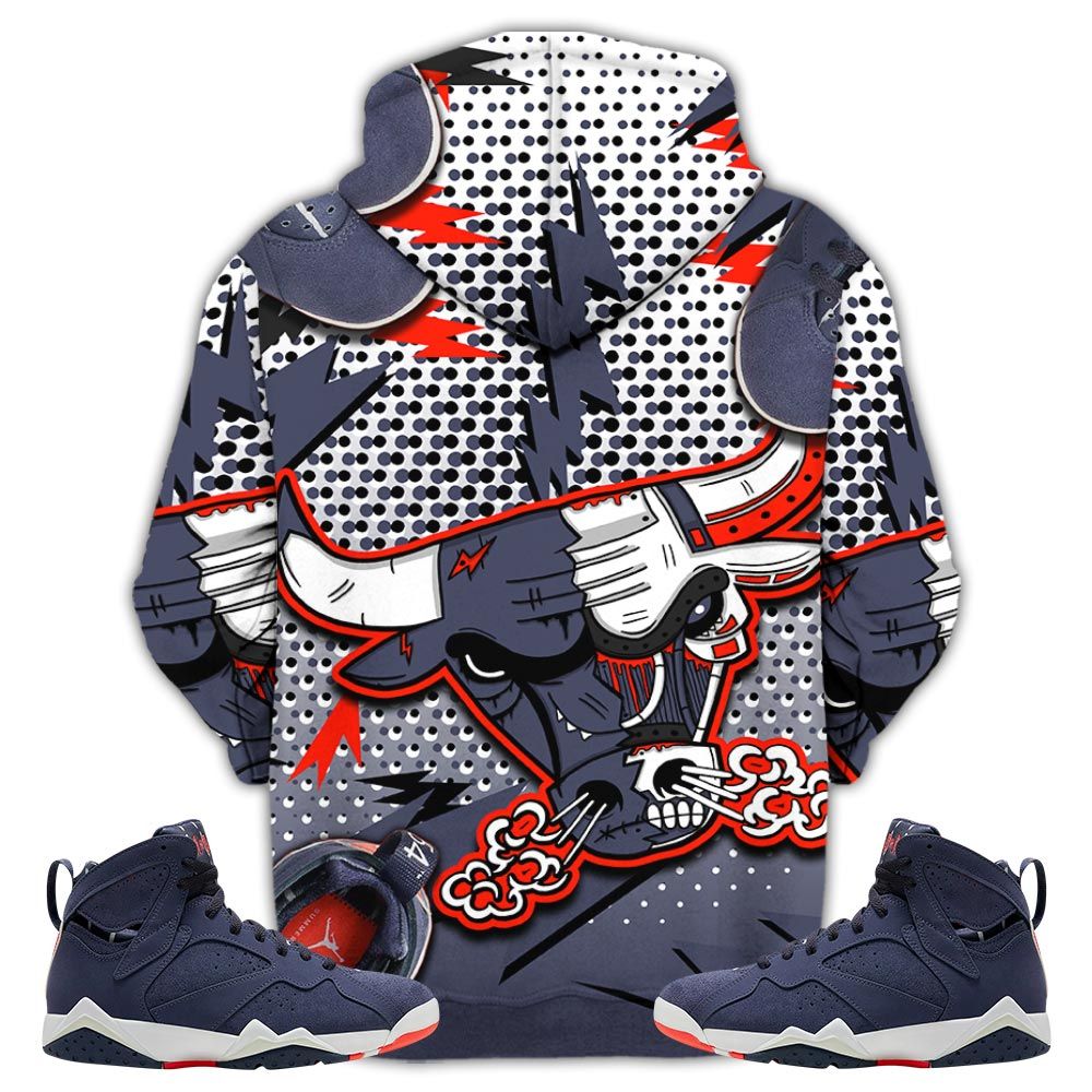 Bull Jordan Sneaker Shirt Match 7 Neutral Indigo, Jordan 7 Quai 54 Hoodie Sweatshirt Tee All Over Print MKO Shirt