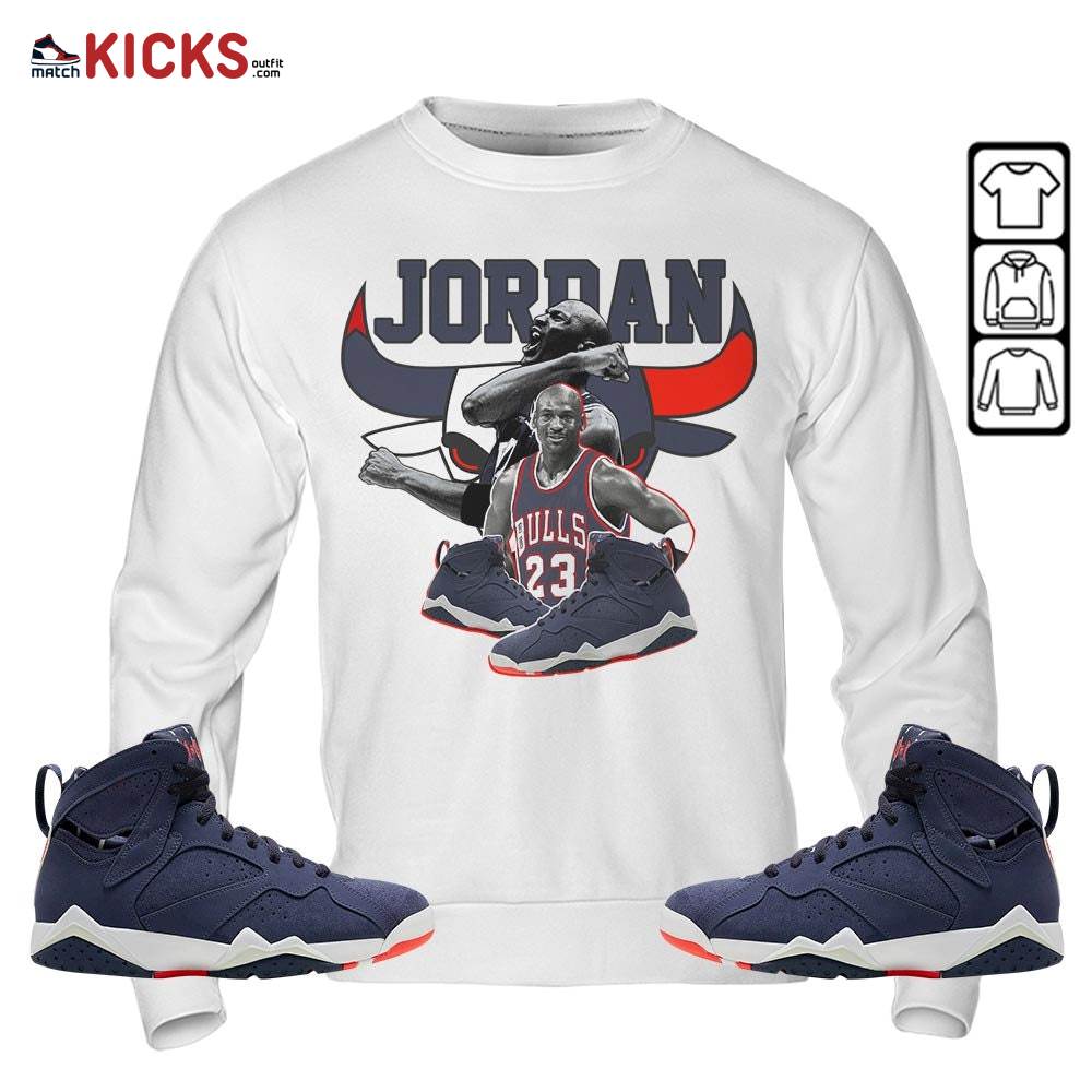 Bull Jordan Sneaker Shirt Match 7 Neutral Indigo, Jordan 7 Quai 54 MKO Sweatshirt