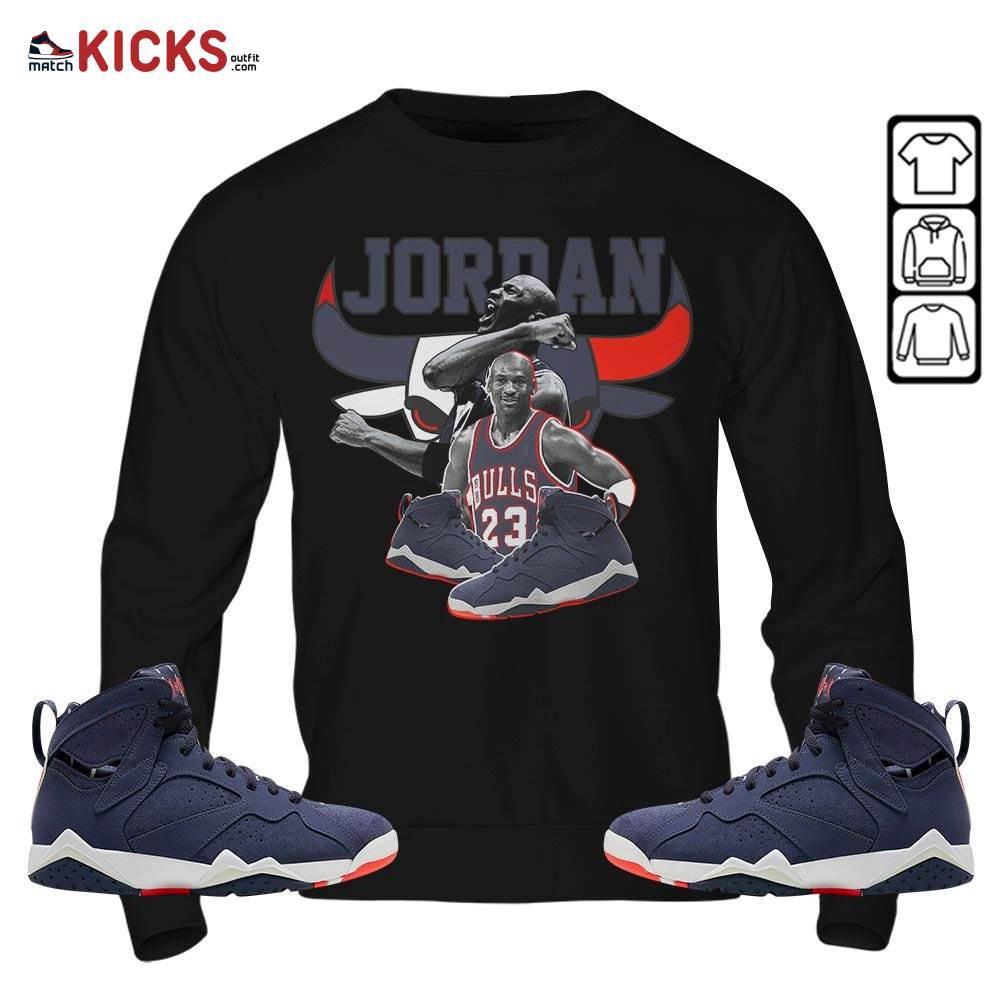 Bull Jordan Sneaker Shirt Match 7 Neutral Indigo, Jordan 7 Quai 54 MKO T-Shirt Bull Jordan Sneaker Shirt Match 7 Neutral Indigo, Jordan 7 Quai 54 MKO T-Shirt