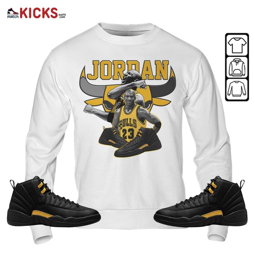 Bull Jordan Sneaker Shirt Match Black Taxi 12s, Jordan 12 Retro Black Taxi MKO Sweatshirt Bull Jordan Sneaker Shirt Match Black Taxi 12s, Jordan 12 Retro Black Taxi MKO Sweatshirt