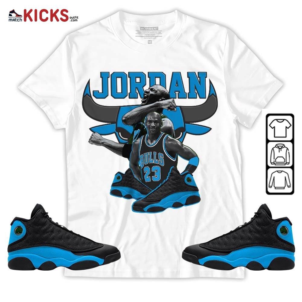 Bull Jordan Sneaker Shirt Match Black University Blue 13s, Jordan 13 Black University Blue 2022 MKO T-Shirt