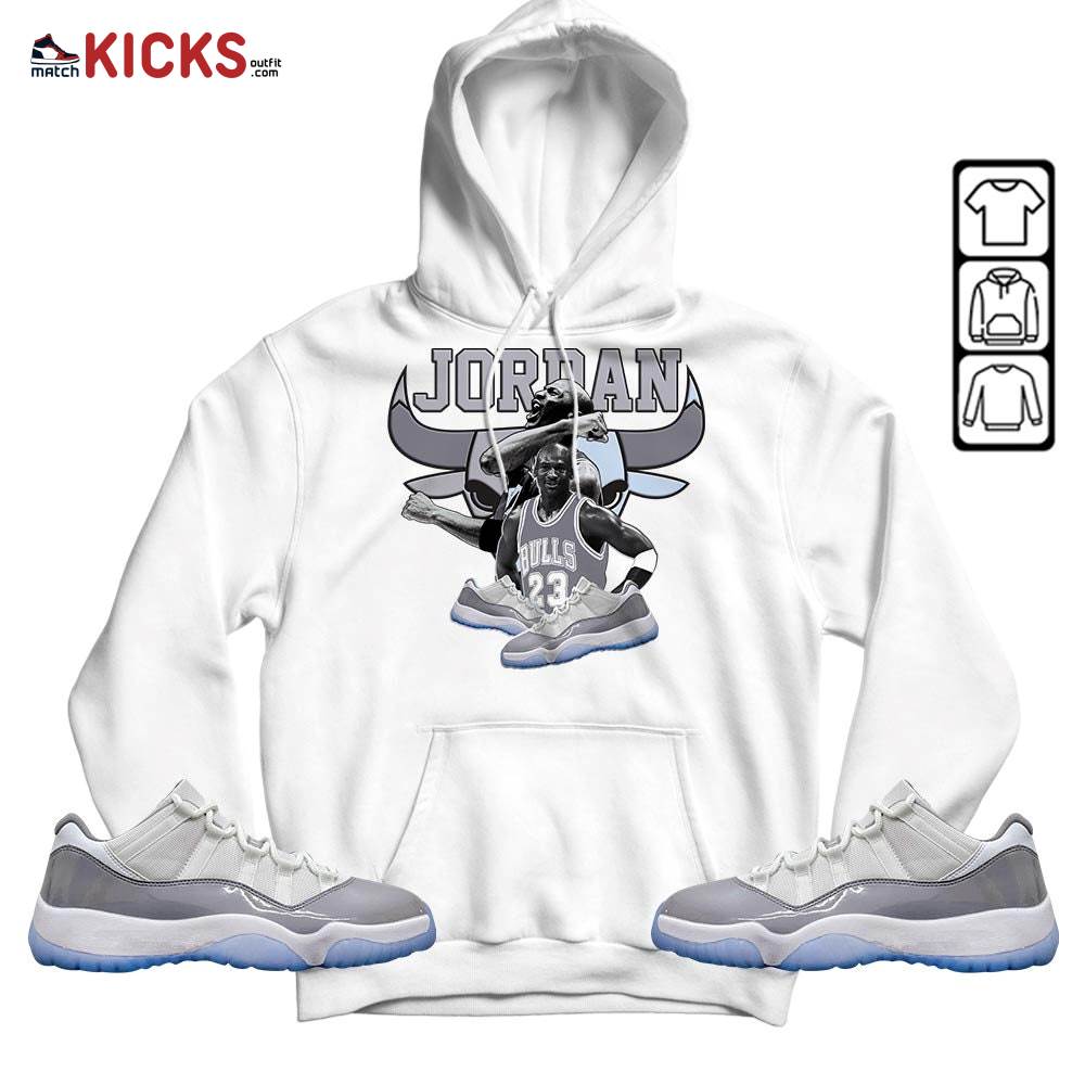 Bull Jordan Sneaker Shirt Match Cement Grey 11s, Jordan 11 Low Cement Grey MKO Hoodie