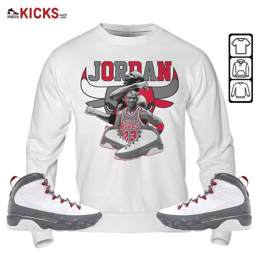 Bull Jordan Sneaker Shirt Match Fire Red 9s, Jordan 9 Retro Fire Red MKO Sweatshirt