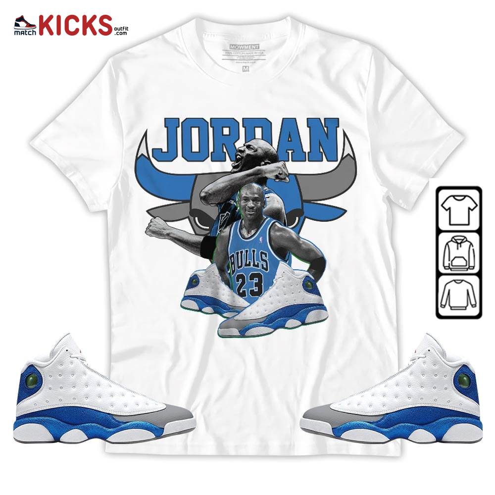 Bull Jordan Sneaker Shirt Match French Blue 13s, Jordan 13 French Blue MKO Sweatshirt