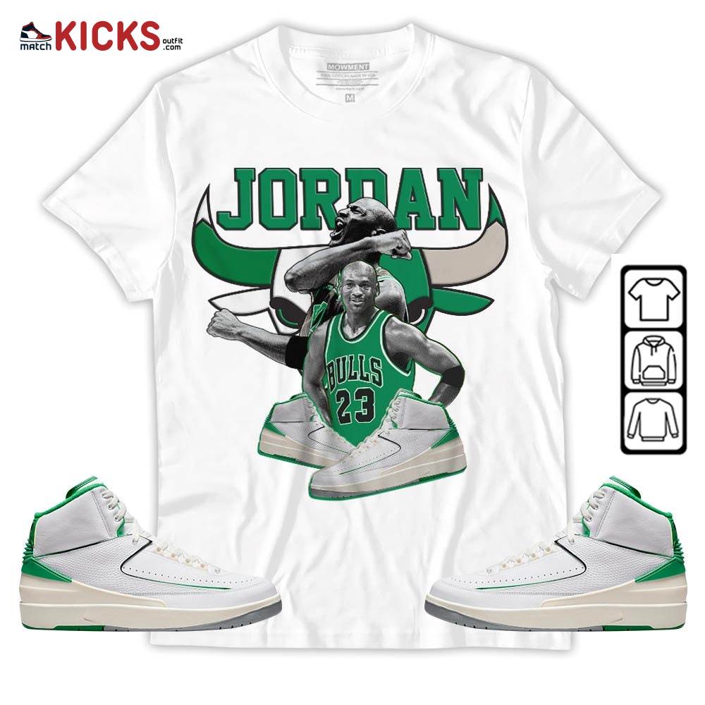 Bull Jordan Sneaker Shirt Match Lucky Green 2s, Jordan 2 Lucky Green MKO Sweatshirt