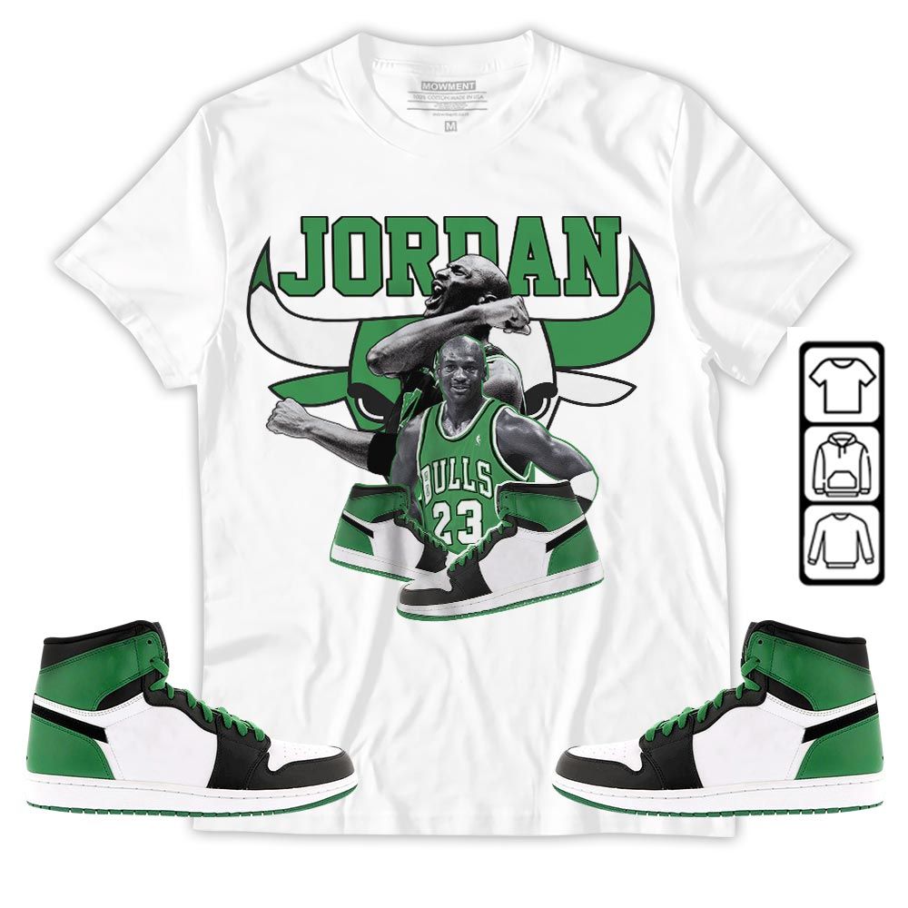 Bull Jordan Sneaker Shirt Match OG Celtics 1s, Jordan 1 High OG Celtics MKO Sweatshirt