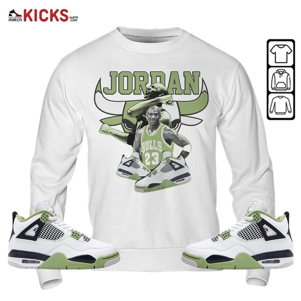 Bull Jordan Sneaker Shirt Match Retro Oil Green 4s, Jordan 4 Oil Green MKO Sweatshirt Bull Jordan Sneaker Shirt Match Retro Oil Green 4s, Jordan 4 Oil Green MKO Sweatshirt