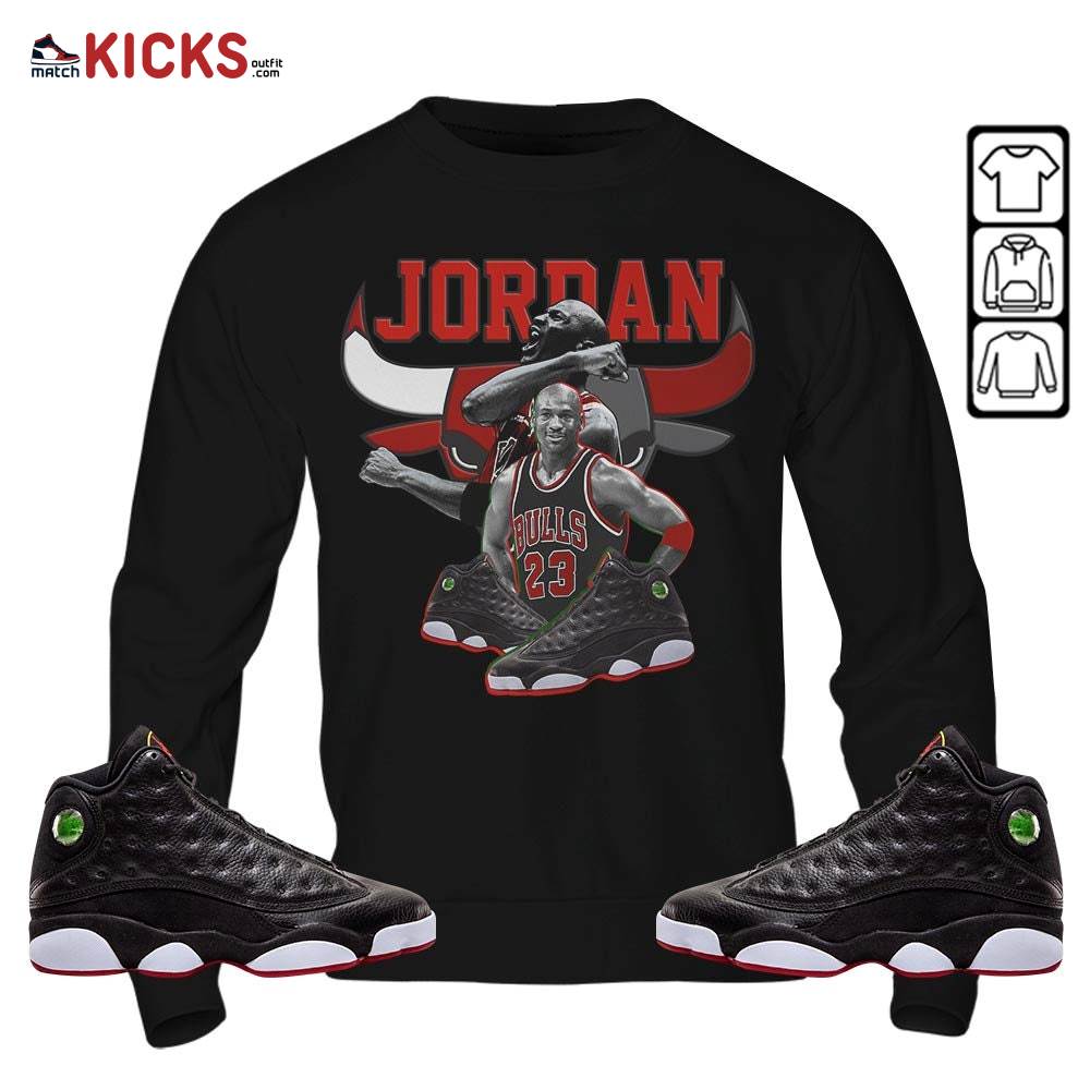 Bull Jordan Sneaker Shirt Match Retro Playoffs 13s, Jordan 13 Playoffs MKO Sweatshirt