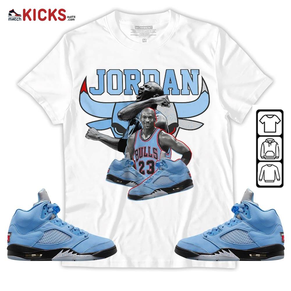 Bull Jordan Sneaker Shirt Match Retro University Blue 5s, Jordan 5 University Blue MKO T-Shirt Bull Jordan Sneaker Shirt Match Retro University Blue 5s, Jordan 5 University Blue MKO T-Shirt