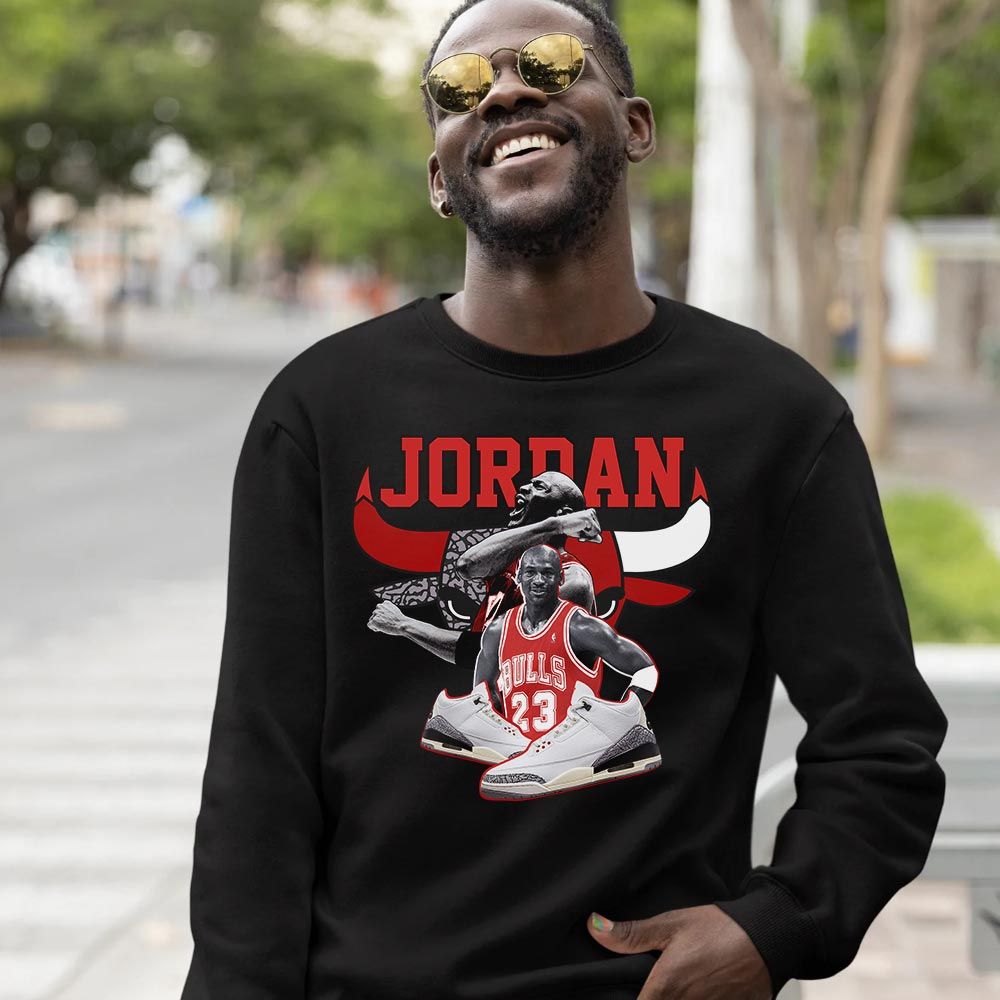 Bull Jordan Sneaker Shirt Match White Cement 3s, Jordan Retro 3 White Cement MKO T-Shirt Bull Jordan Sneaker Shirt Match White Cement 3s, Jordan Retro 3 White Cement MKO T-Shirt