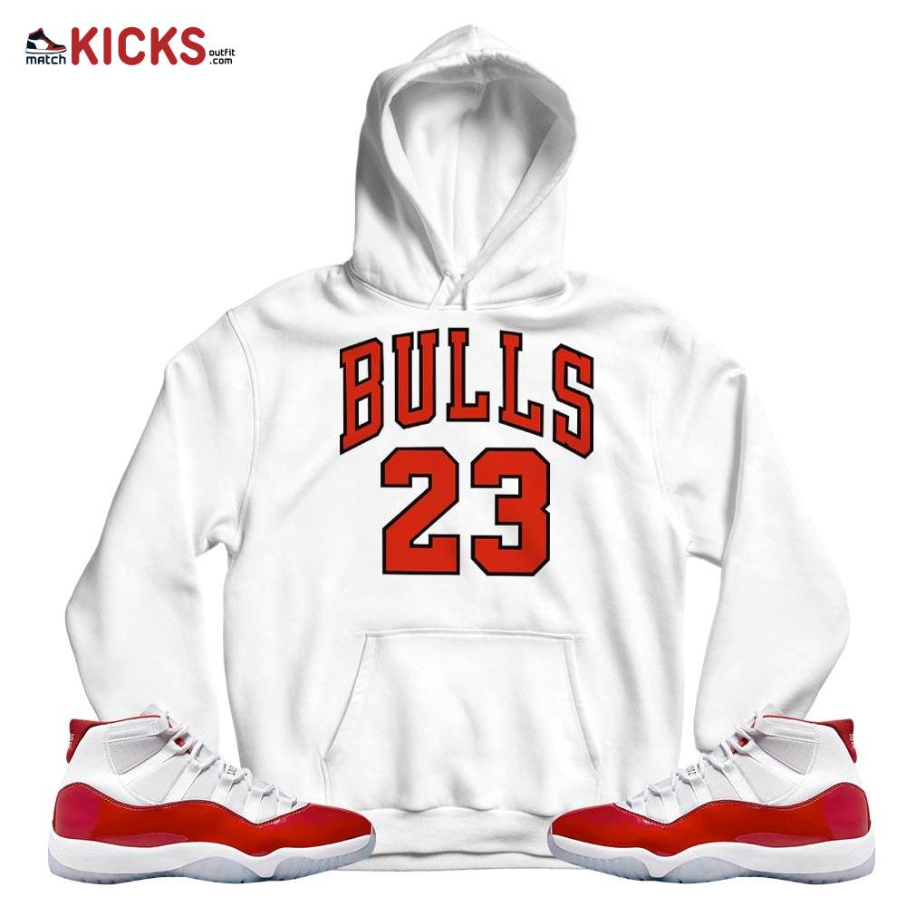 Bulls Number 23 Sneaker Shirt Match Cherry 11s, Jordan 11 Retro Cherry MKO Hoodie Bulls Number 23 Sneaker Shirt Match Cherry 11s, Jordan 11 Retro Cherry MKO Hoodie