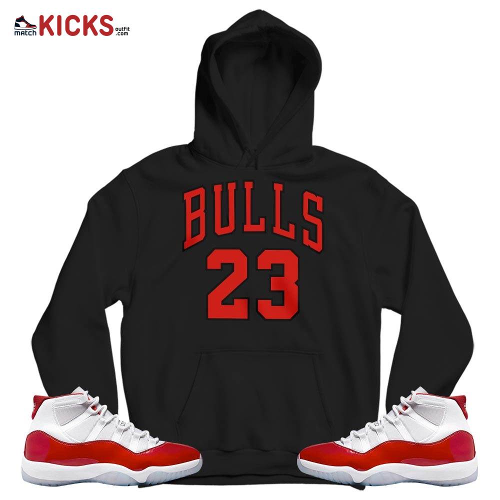Bulls Number 23 Sneaker Shirt Match Cherry 11s, Jordan 11 Retro Cherry MKO Hoodie