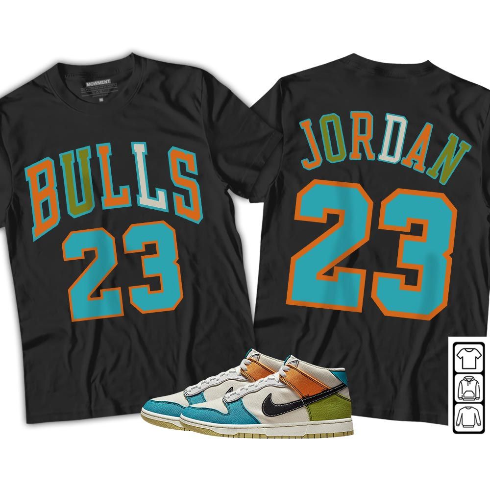 Bulls Number 23 Sneaker Shirt Match Mid Pale Ivory, Dunk Mid Multi-Color Canvas MKO Sweatshirt