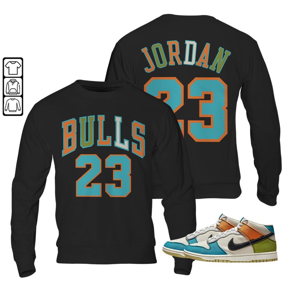 Bulls Number 23 Sneaker Shirt Match Mid Pale Ivory, Dunk Mid Multi-Color Canvas MKO Sweatshirt Bulls Number 23 Sneaker Shirt Match Mid Pale Ivory, Dunk Mid Multi-Color Canvas MKO Sweatshirt