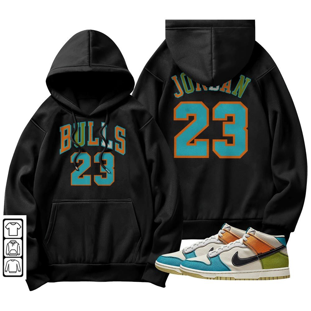 Bulls Number 23 Sneaker Shirt Match Mid Pale Ivory, Dunk Mid Multi-Color Canvas MKO T-Shirt