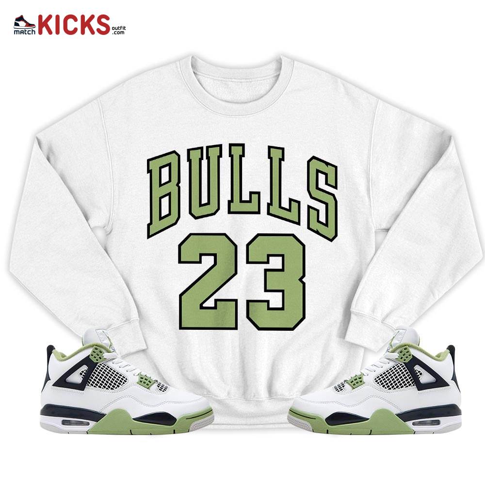 Bulls Number 23 Sneaker Shirt Match Retro Oil Green 4s, Jordan 4 Oil Green MKO Sweatshirt