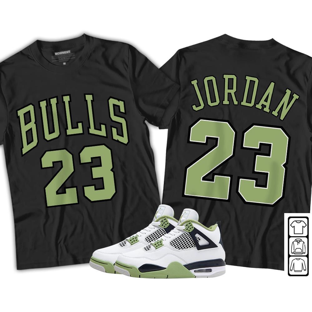 Bulls Number 23 Sneaker Shirt Match Retro Oil Green 4s, Jordan 4 Oil Green MKO T-Shirt
